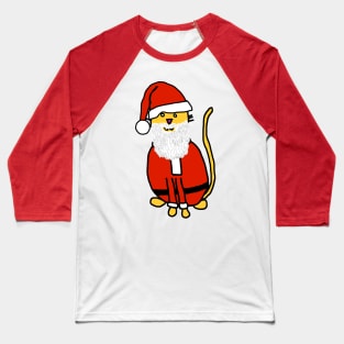 Yellow Christmas Cat in Santa Suit Baseball T-Shirt